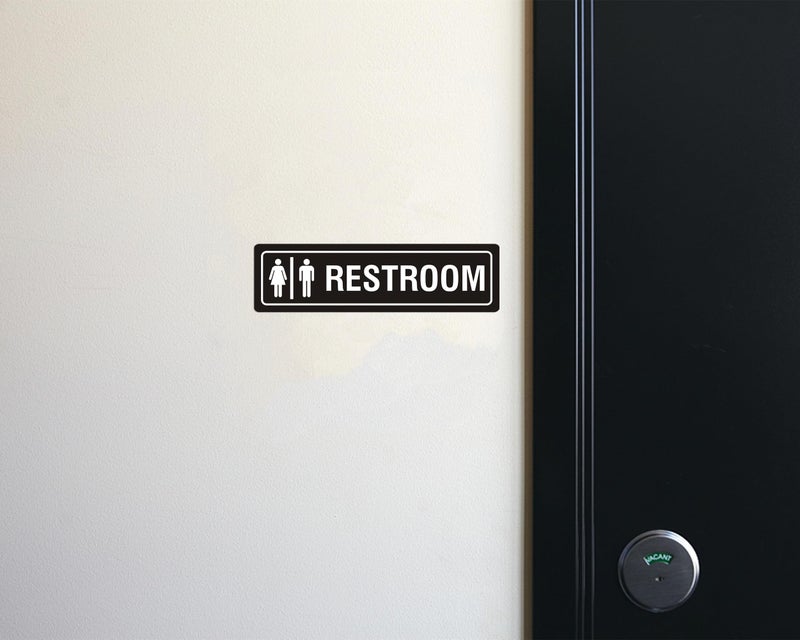 MongFun Restroom Sign Unisex for Business and Home, 7" x 2" Self-Adhesive Metal for Office Bathroom Toilet Wall or Door Decor, Easy Mounting UV-Protected (2 Pack) (Black) - Image 5